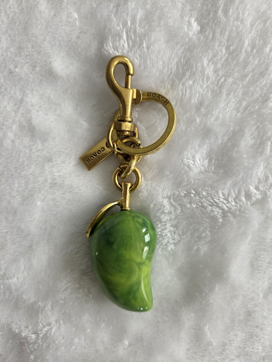 Fashion Jewelry Accessories - C Logo Green Marbled Tropical Mango Keychain with Gold Hardware Bag Charm